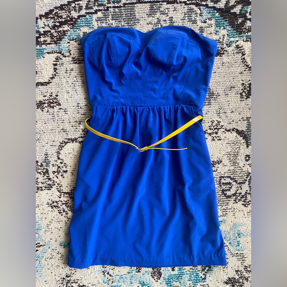 B.Darlin Royal blue mini strapless dress with pockets